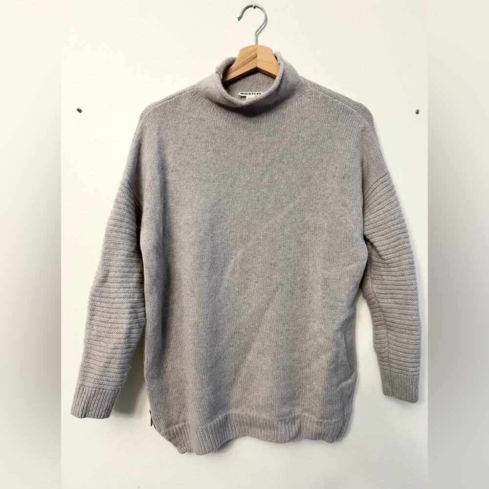 Whistles 100% cashmere sweater grey ribbed arms zipper side oversized small